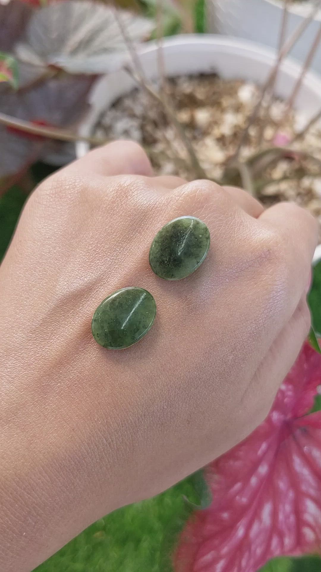 12.02&nbsp;Ct.Tw.Total Carat Weight Green Jade Pair from Burma (Myanmar) Size Video