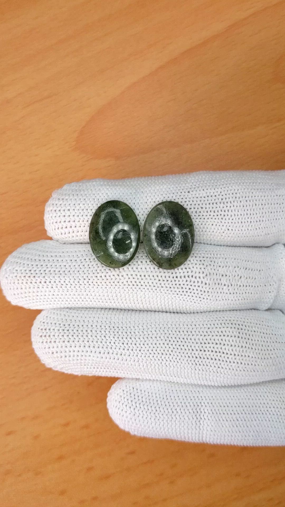 12.02&nbsp;Ct.Tw.Total Carat Weight Green Jade Pair from Burma (Myanmar) Size Video