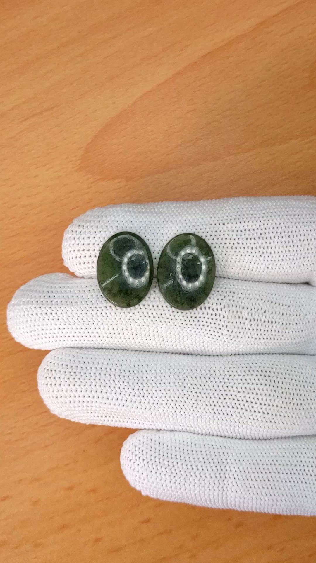 12.16 Ct.Tw.Total Carat Weight Green Jade Pair from Burma (Myanmar) Size Video