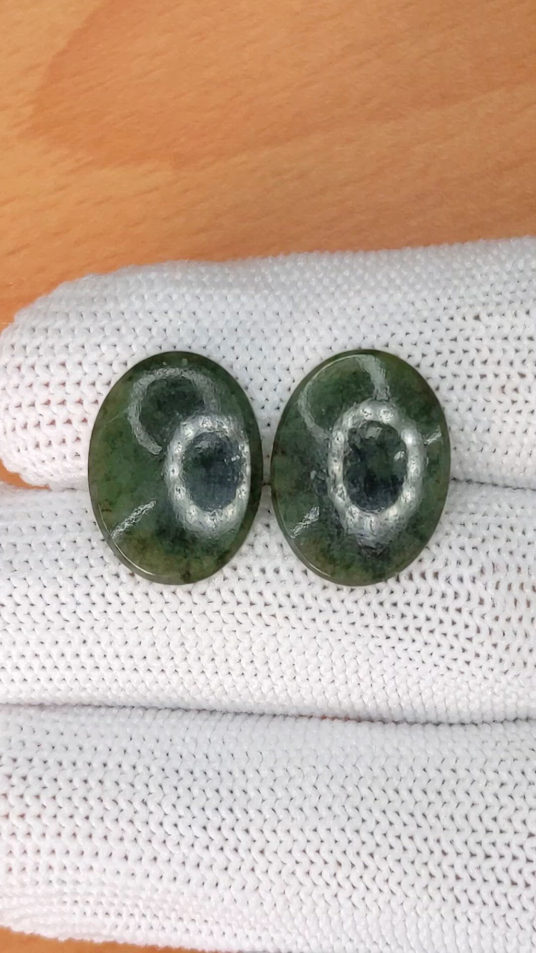 12.16 Ct.Tw.Total Carat Weight Green Jade Pair from Burma (Myanmar) Size Video