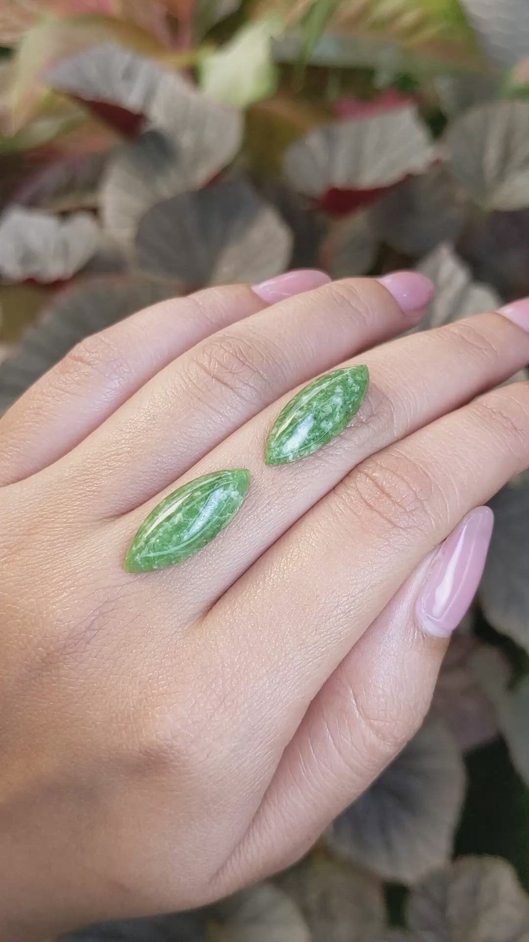 12.52&nbsp;Ct.Tw.Total Carat Weight Green Cabochon Jade Pair from Burma (Myanmar) Size Video