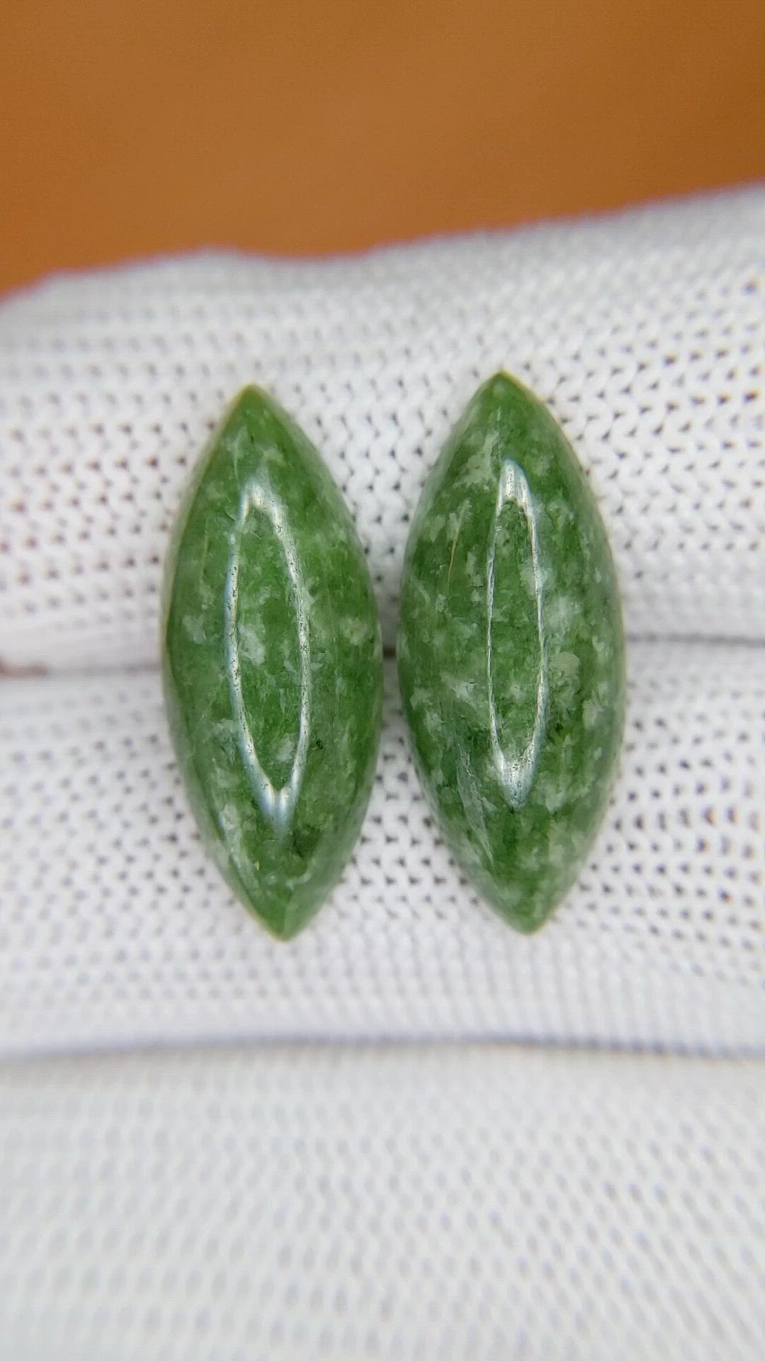 12.52&nbsp;Ct.Tw.Total Carat Weight Green Cabochon Jade Pair from Burma (Myanmar) Size Video