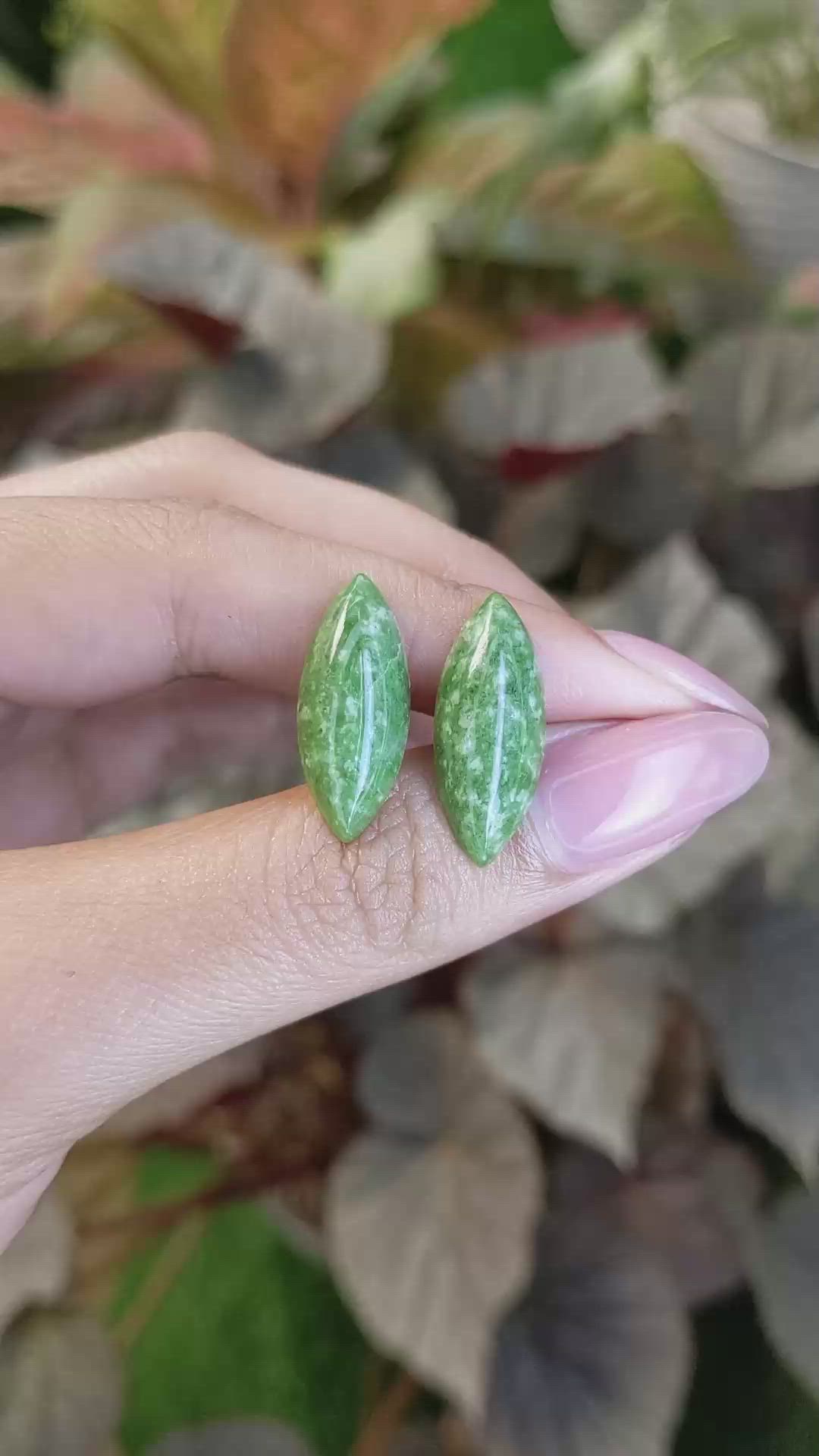 12.52&nbsp;Ct.Tw.Total Carat Weight Green Cabochon Jade Pair from Burma (Myanmar) Size Video