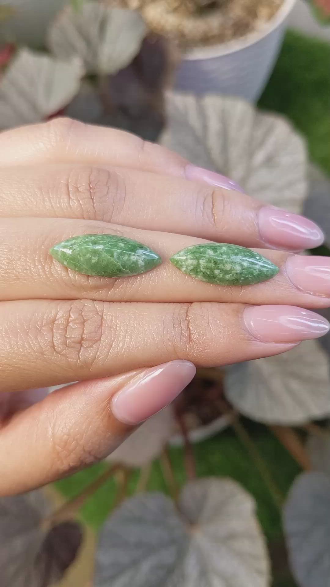 12.52&nbsp;Ct.Tw.Total Carat Weight Green Cabochon Jade Pair from Burma (Myanmar) Size Video
