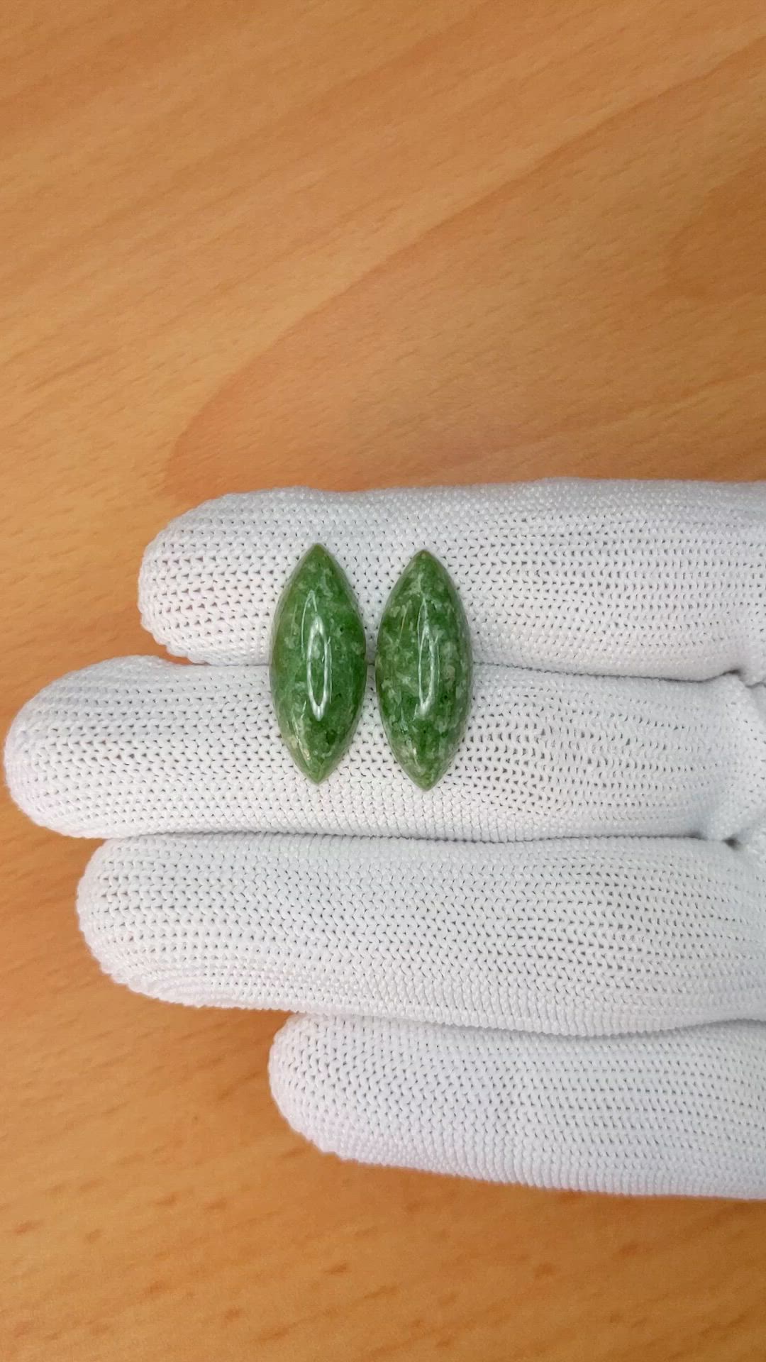 12.52&nbsp;Ct.Tw.Total Carat Weight Green Cabochon Jade Pair from Burma (Myanmar) Size Video