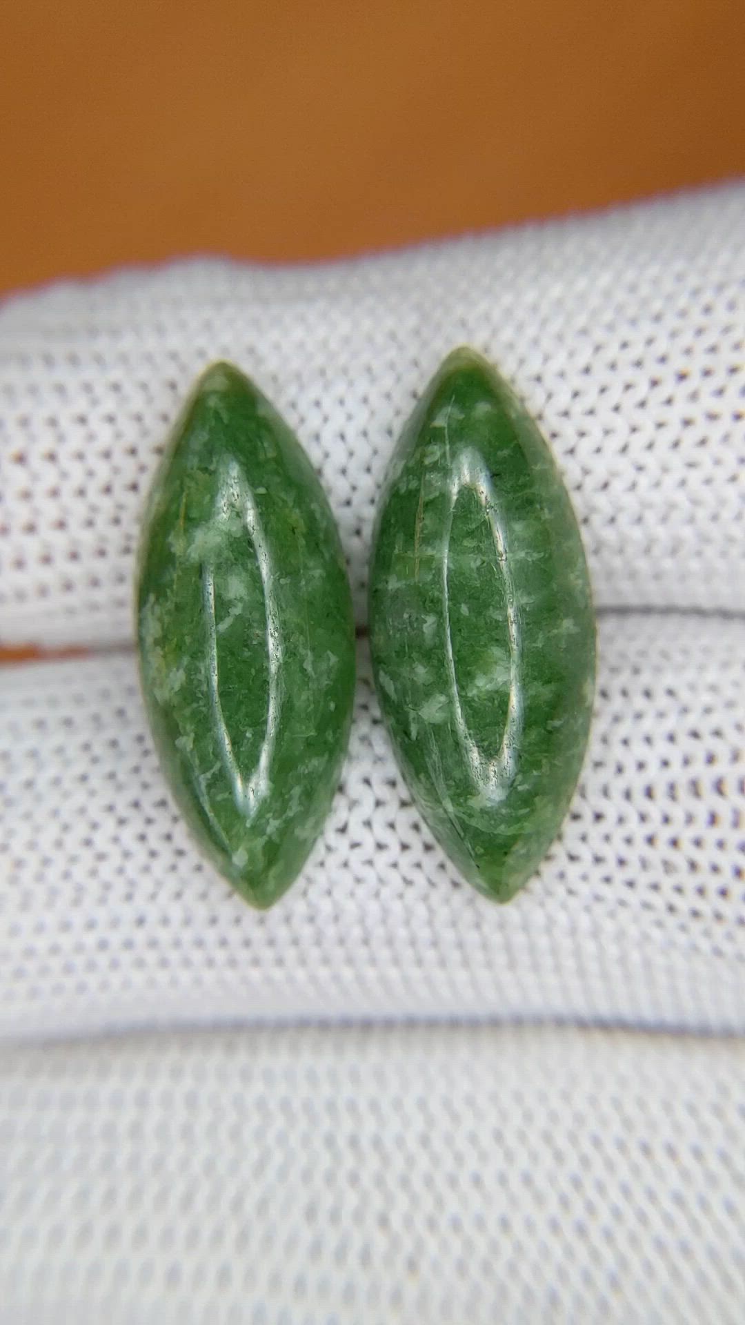 12.65 Ct.Tw.Total Carat Weight Green Cabochon Jade Pair from Burma (Myanmar) Size Video