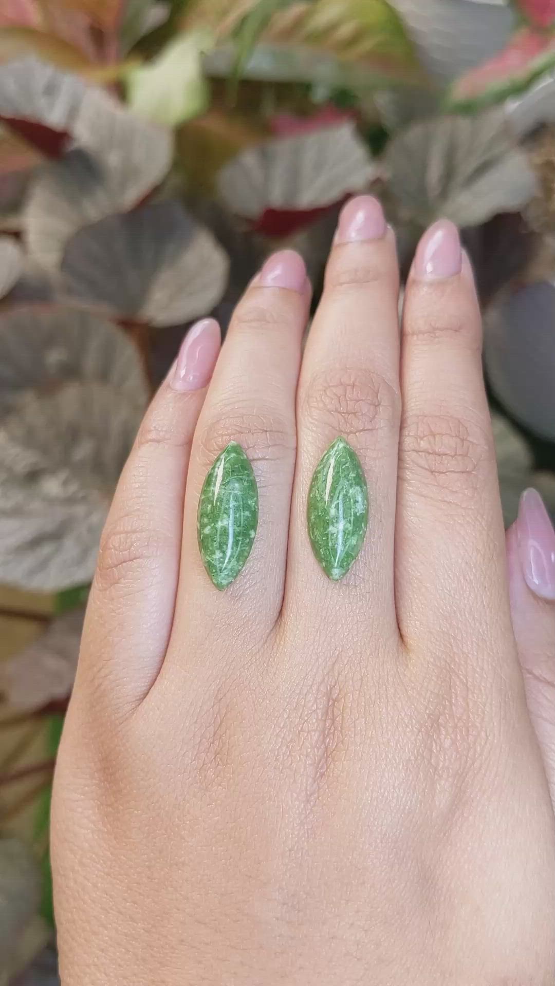 12.65 Ct.Tw.Total Carat Weight Green Cabochon Jade Pair from Burma (Myanmar) Size Video