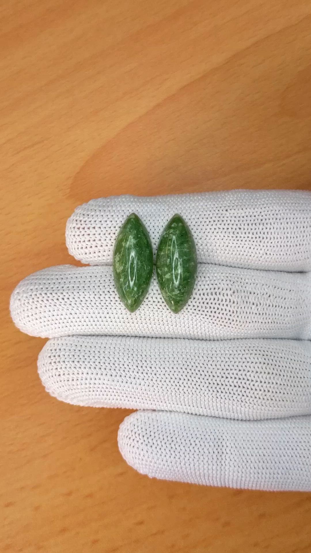 12.65 Ct.Tw.Total Carat Weight Green Cabochon Jade Pair from Burma (Myanmar) Size Video