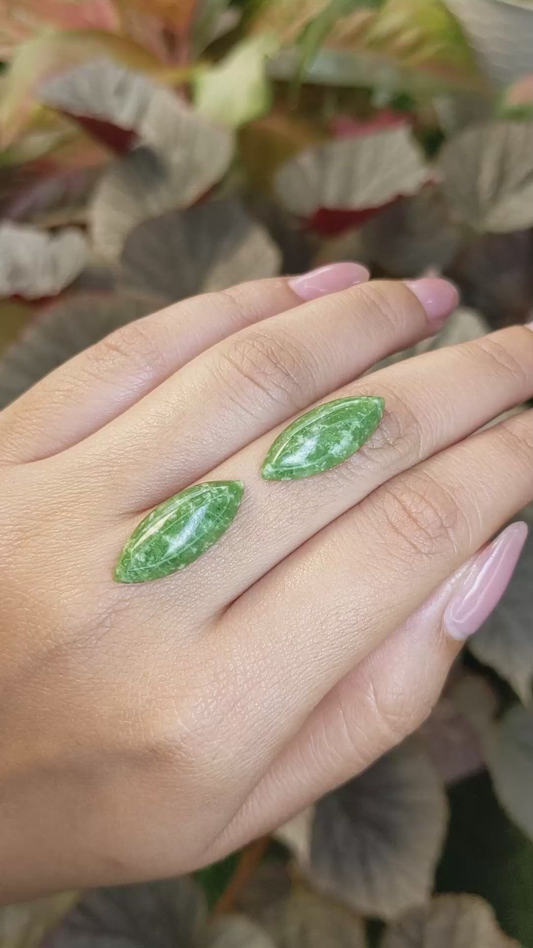 12.65 Ct.Tw.Total Carat Weight Green Cabochon Jade Pair from Burma (Myanmar) Size Video