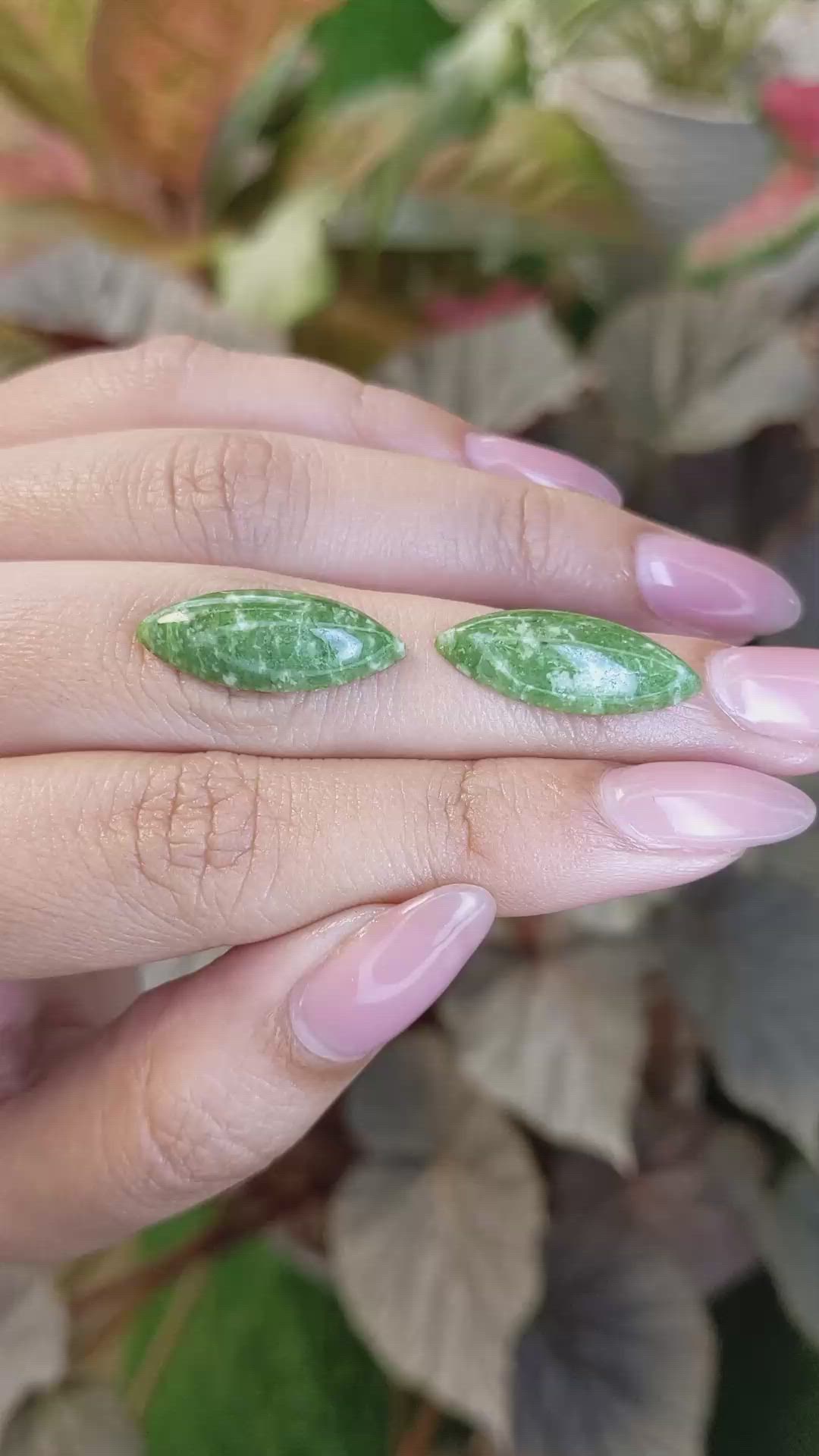 12.65 Ct.Tw.Total Carat Weight Green Cabochon Jade Pair from Burma (Myanmar) Size Video