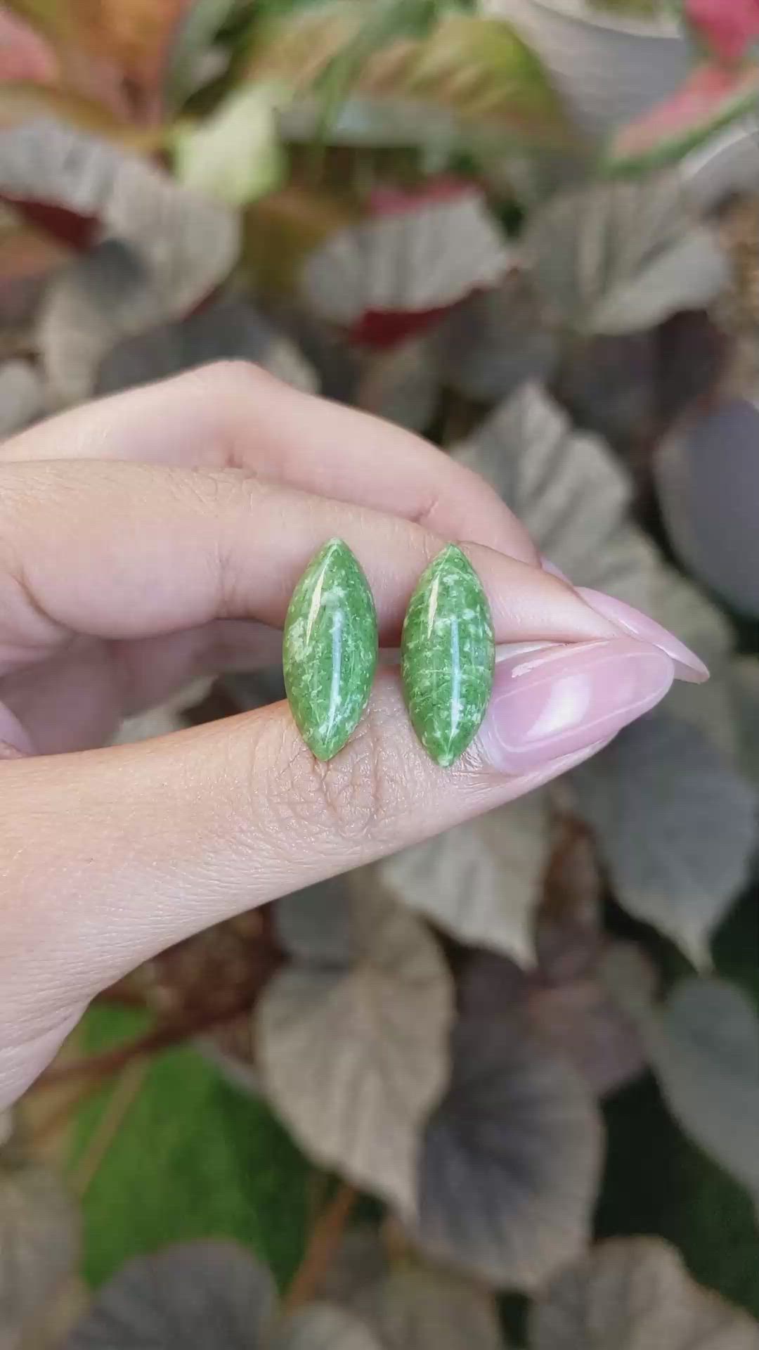 12.65 Ct.Tw.Total Carat Weight Green Cabochon Jade Pair from Burma (Myanmar) Size Video