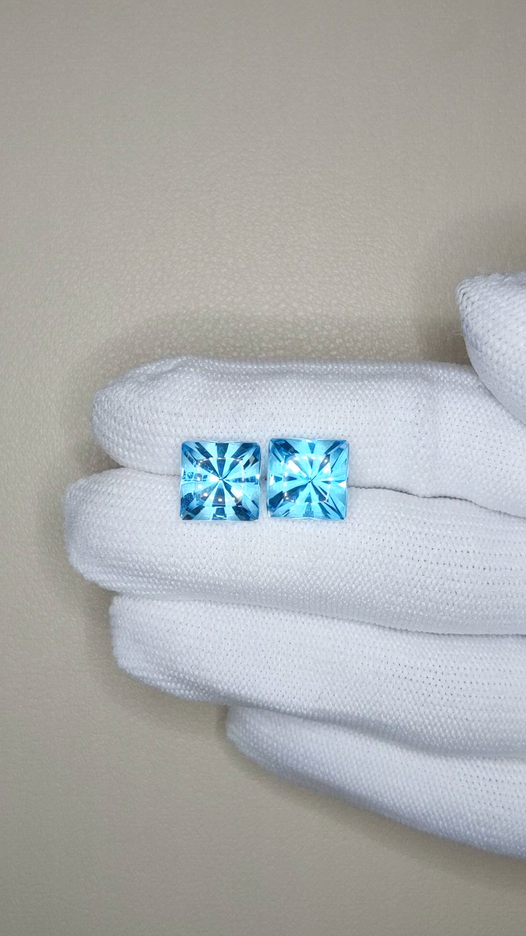 11.55&nbsp;Ct.Tw.Total Carat Weight Blue Topaz Pair from Brazil Size Video
