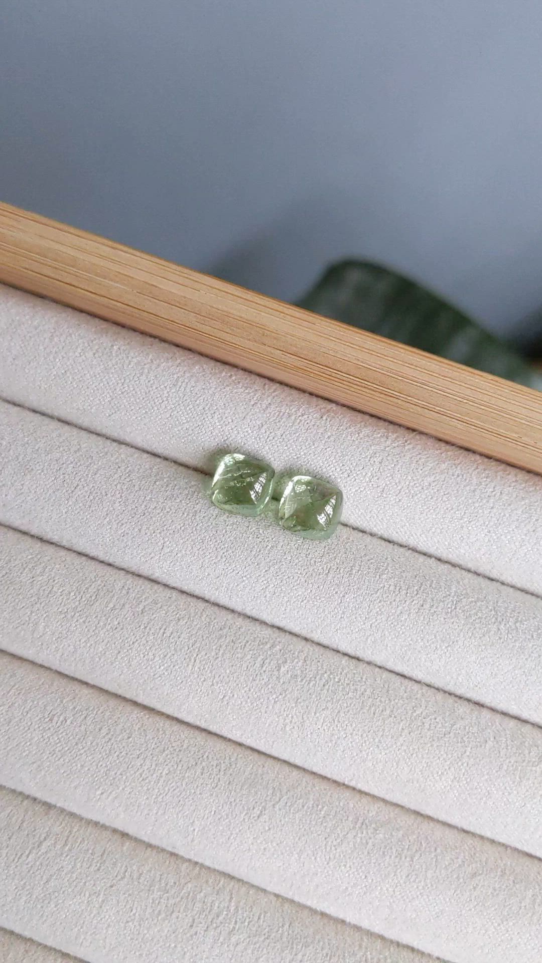 6.94&nbsp;Ct.Tw.Total Carat Weight Yellowish Green Cabochon Grossular Garnet Pair from Brazil Size Video
