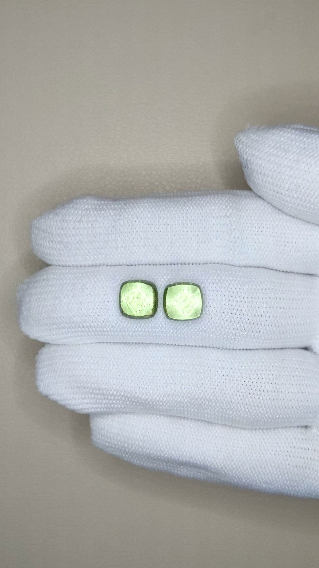 6.94&nbsp;Ct.Tw.Total Carat Weight Yellowish Green Cabochon Grossular Garnet Pair from Brazil Size Video