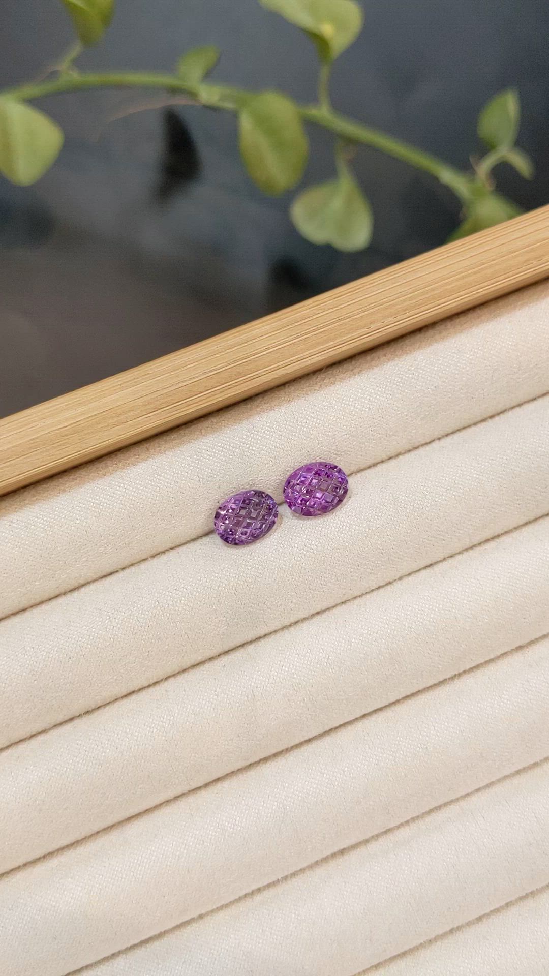 3.33 Ct.Tw.Total Carat Weight Purple Amethyst Pair from Brazil Size Video