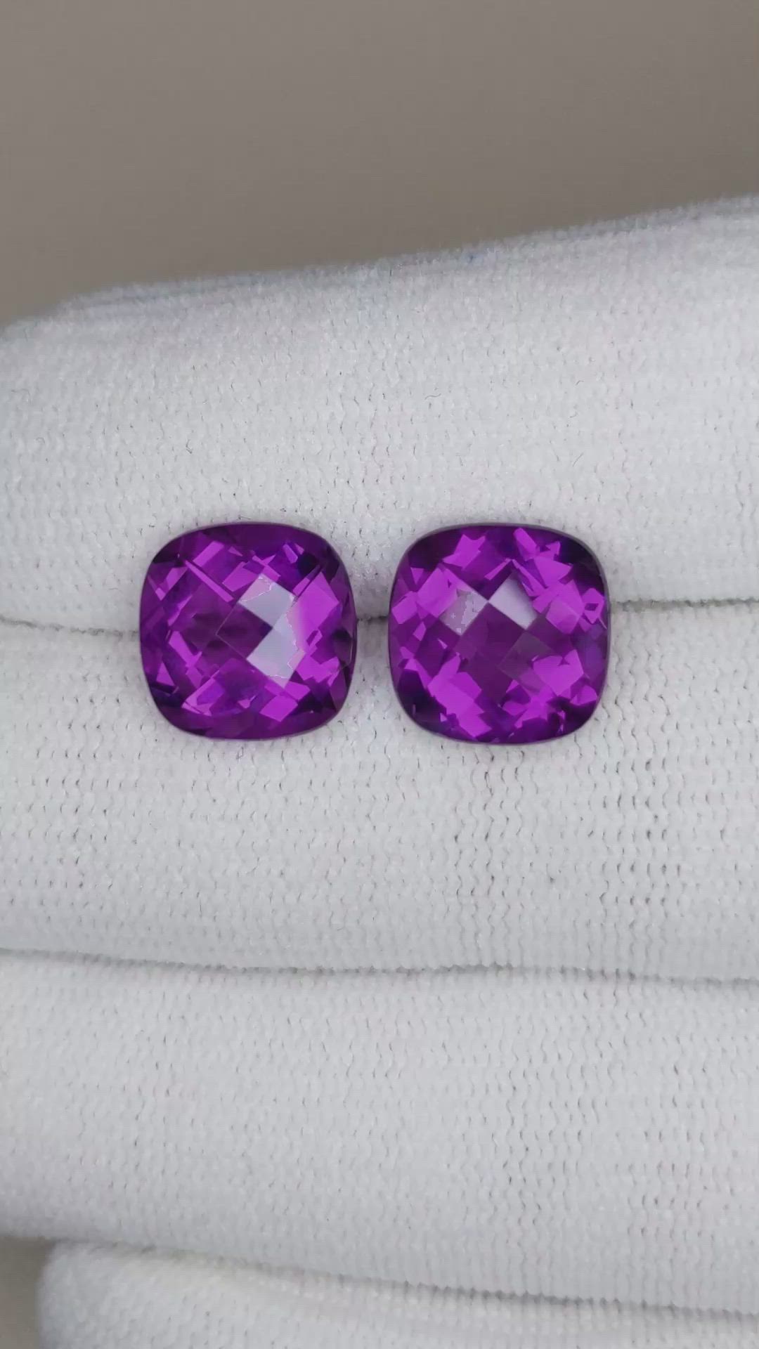 7.37&nbsp;Ct.Tw.Total Carat Weight Purple Amethyst Pair from Brazil Size Video