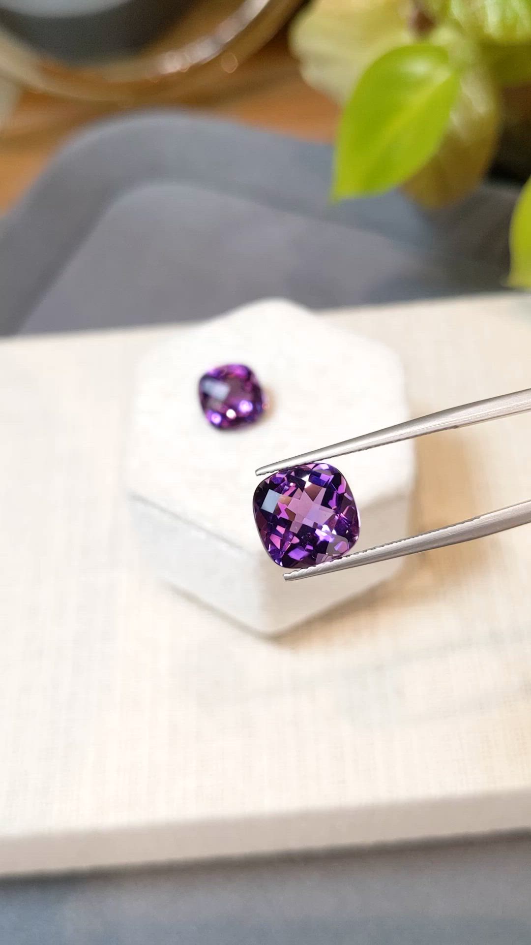 7.45&nbsp;Ct.Tw.Total Carat Weight Purple Amethyst Pair from Brazil Size Video