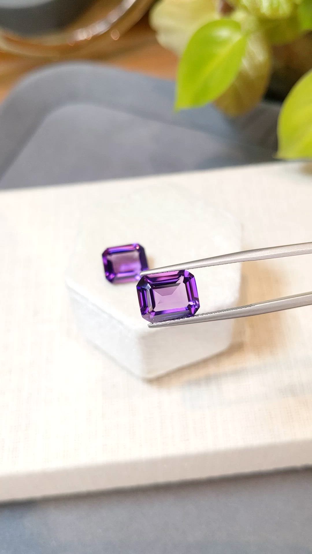 7.94&nbsp;Ct.Tw.Total Carat Weight Purple Amethyst Pair from Brazil Size Video