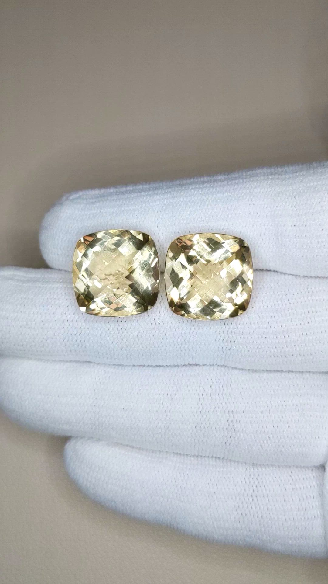 23.00 Ct.Tw.Total Carat Weight Yellow Citrine Pair from Brazil Size Video