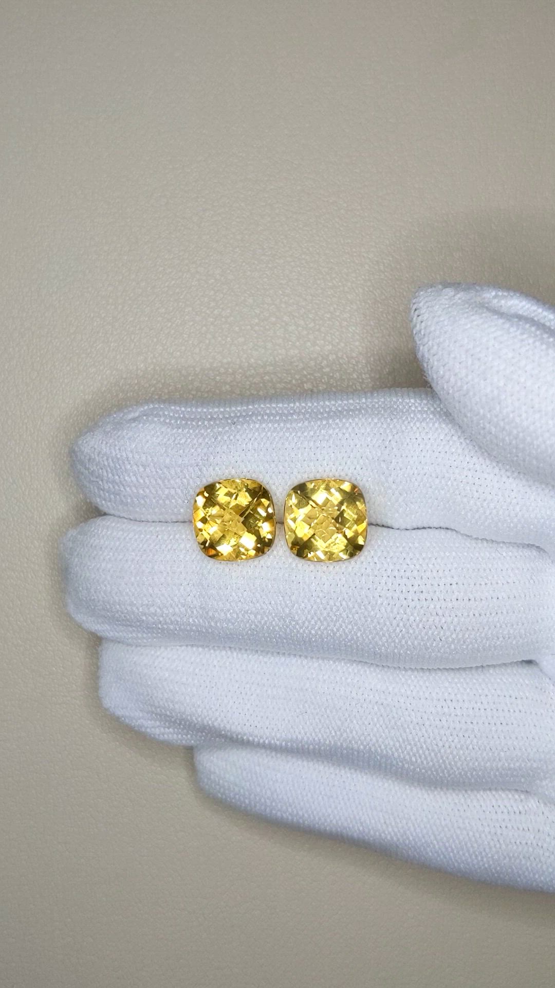 7.37 Ct.Tw.Total Carat Weight Yellow Citrine Pair from Brazil Size Video