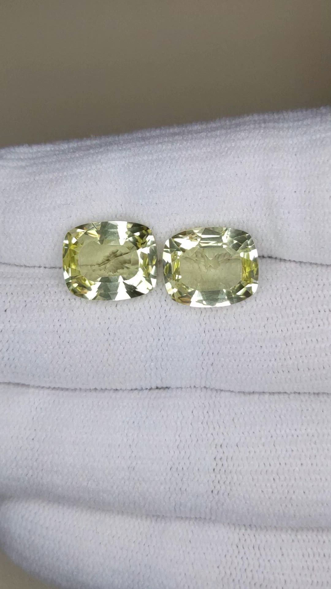 11.13&nbsp;Ct.Tw.Total Carat Weight Lemon Quartz Pair from Brazil Size Video