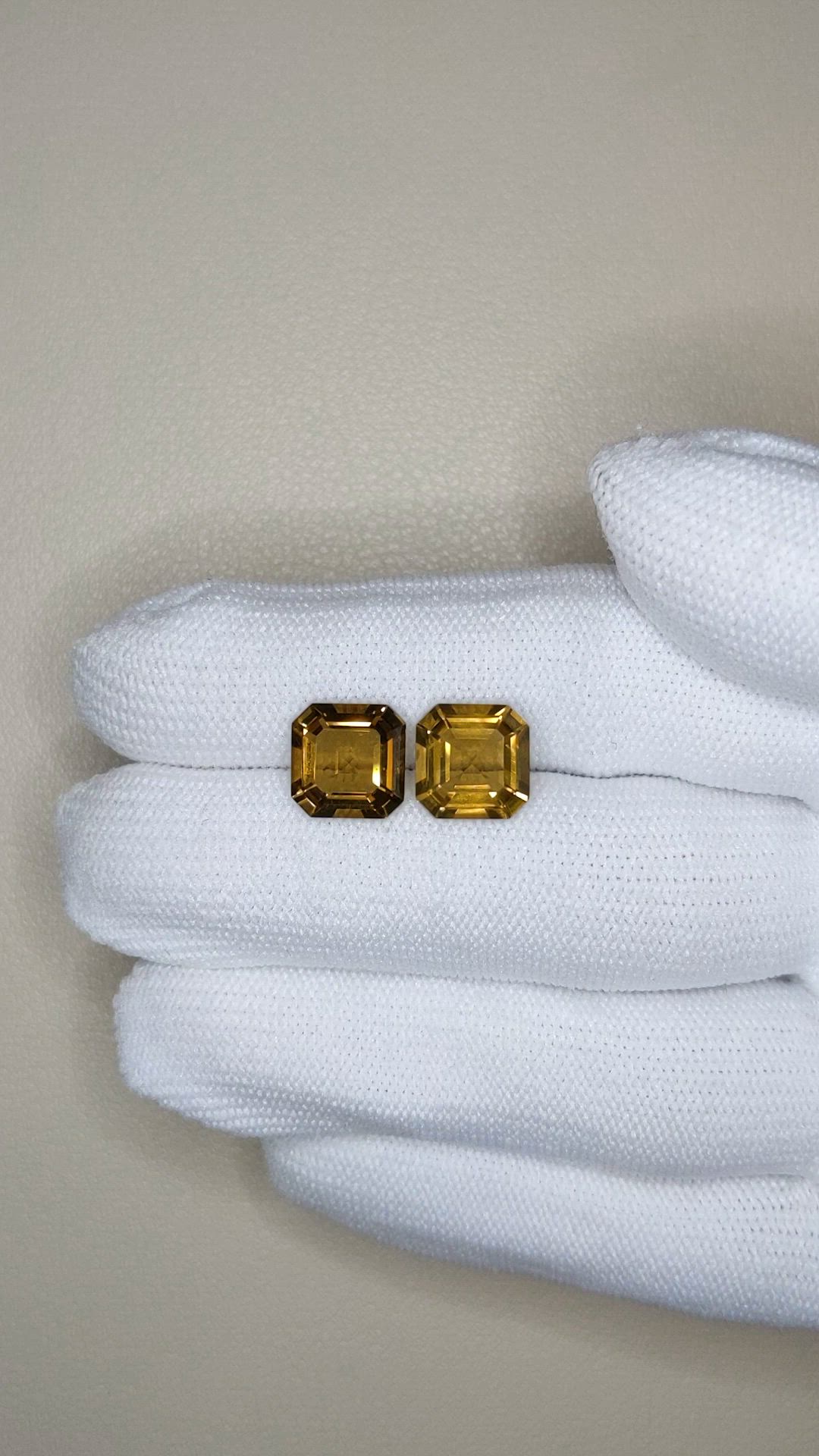 5.49 Ct.Tw.Total Carat Weight Yellow Quartz Pair from Brazil Size Video