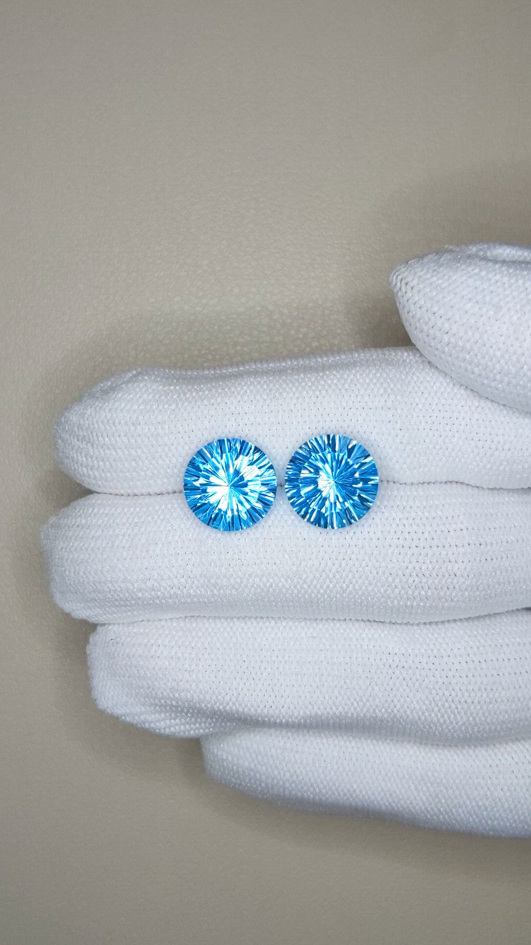 11.24 Ct.Tw.Total Carat Weight Swiss Blue Topaz Pair from Brazil Size Video