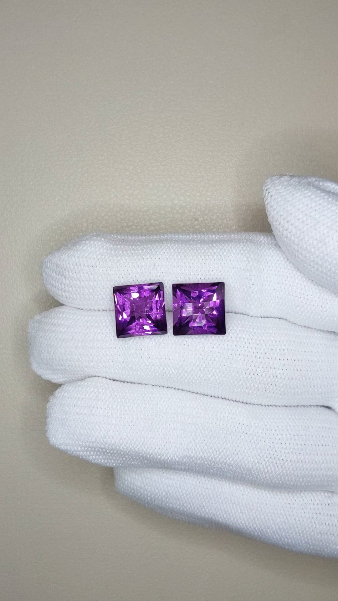 9.42 Ct.Tw.Total Carat Weight Purple Amethyst Pair from Brazil Size Video