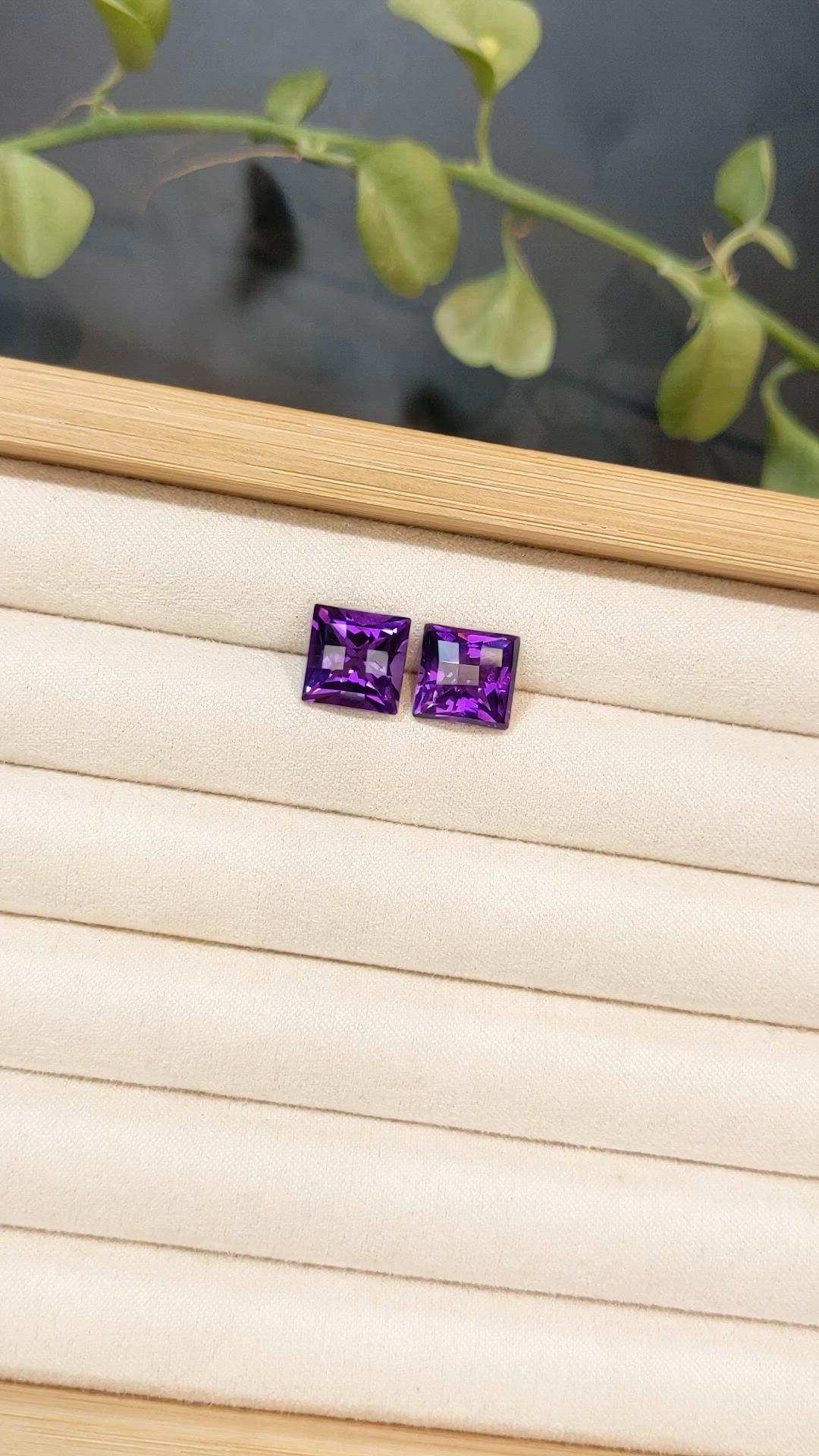 9.42 Ct.Tw.Total Carat Weight Purple Amethyst Pair from Brazil Size Video