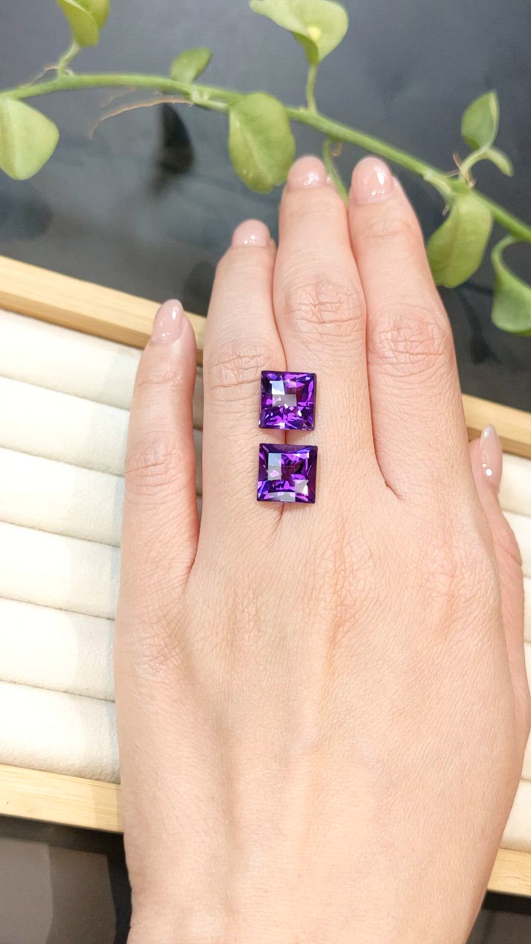 9.42 Ct.Tw.Total Carat Weight Purple Amethyst Pair from Brazil Size Video