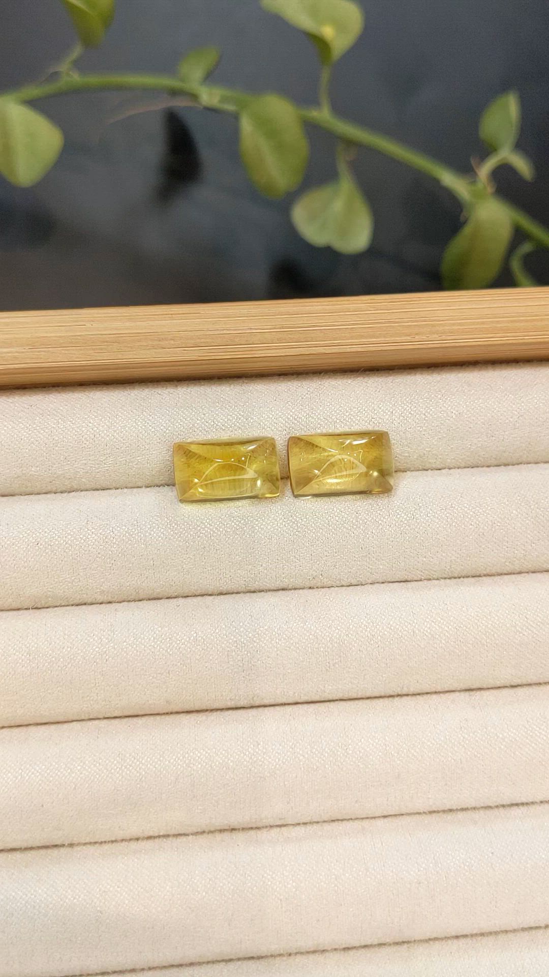 14.33&nbsp;Ct.Tw.Total Carat Weight Yellow Cabochon Citrine Pair from Brazil Size Video