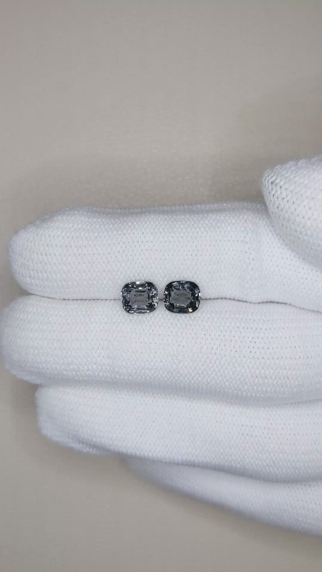 2.19 Ct.Tw.Total Carat Weight Grey Spinel Pair from Burma (Myanmar) Size Video