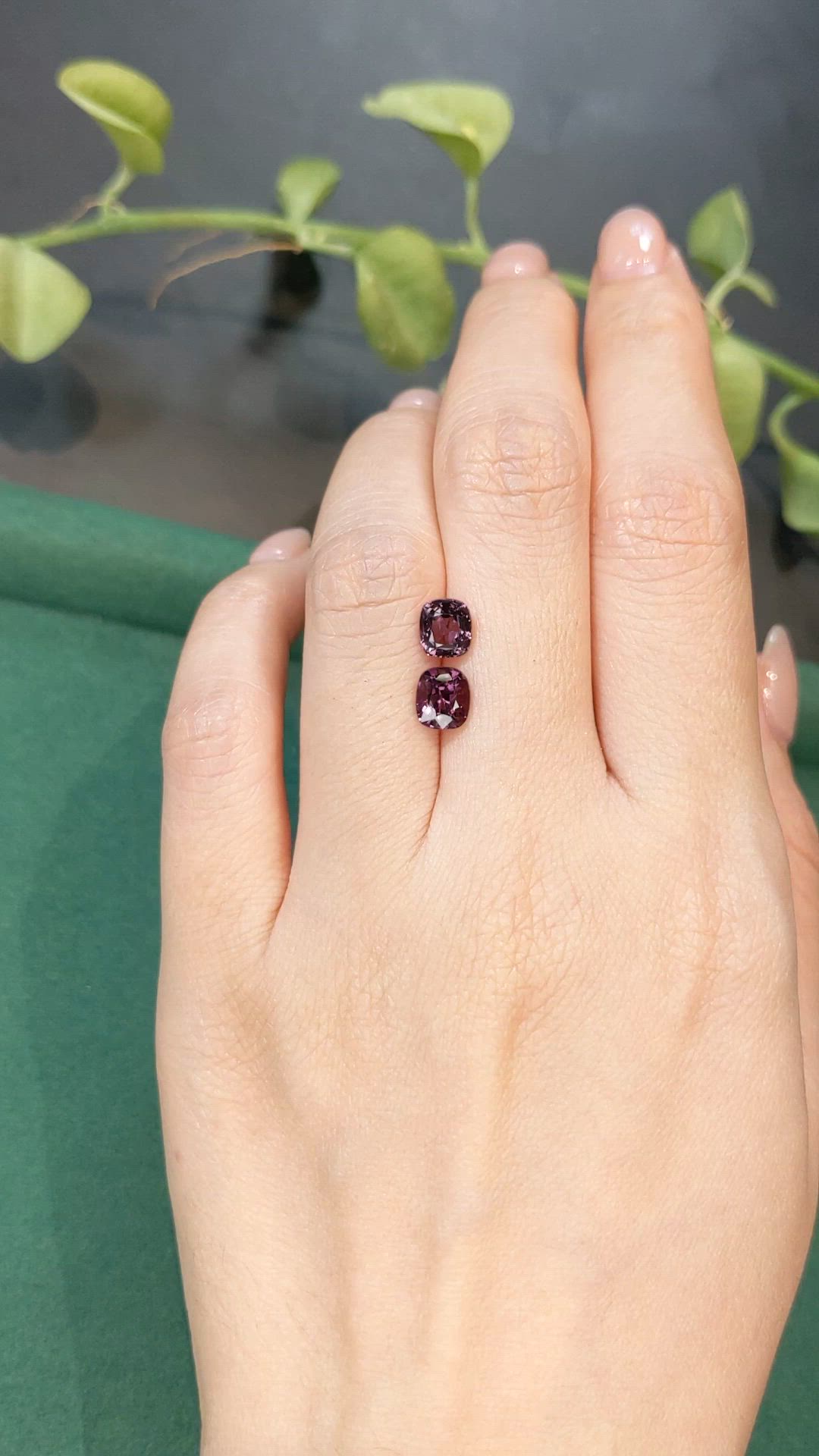 2.50 Ct.Tw.Total Carat Weight Purple Spinel Pair from Burma (Myanmar) Size Video