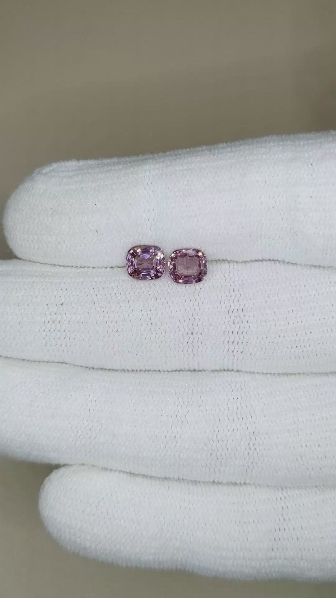 2.03 Ct.Tw.Total Carat Weight Purplish Pink Spinel Pair from Burma (Myanmar) Size Video