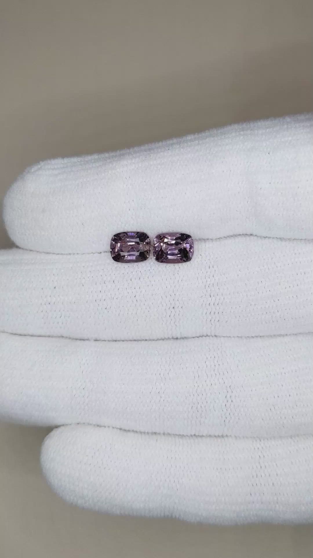 2.59 Ct.Tw.Total Carat Weight Purple Spinel Pair from Burma (Myanmar) Size Video