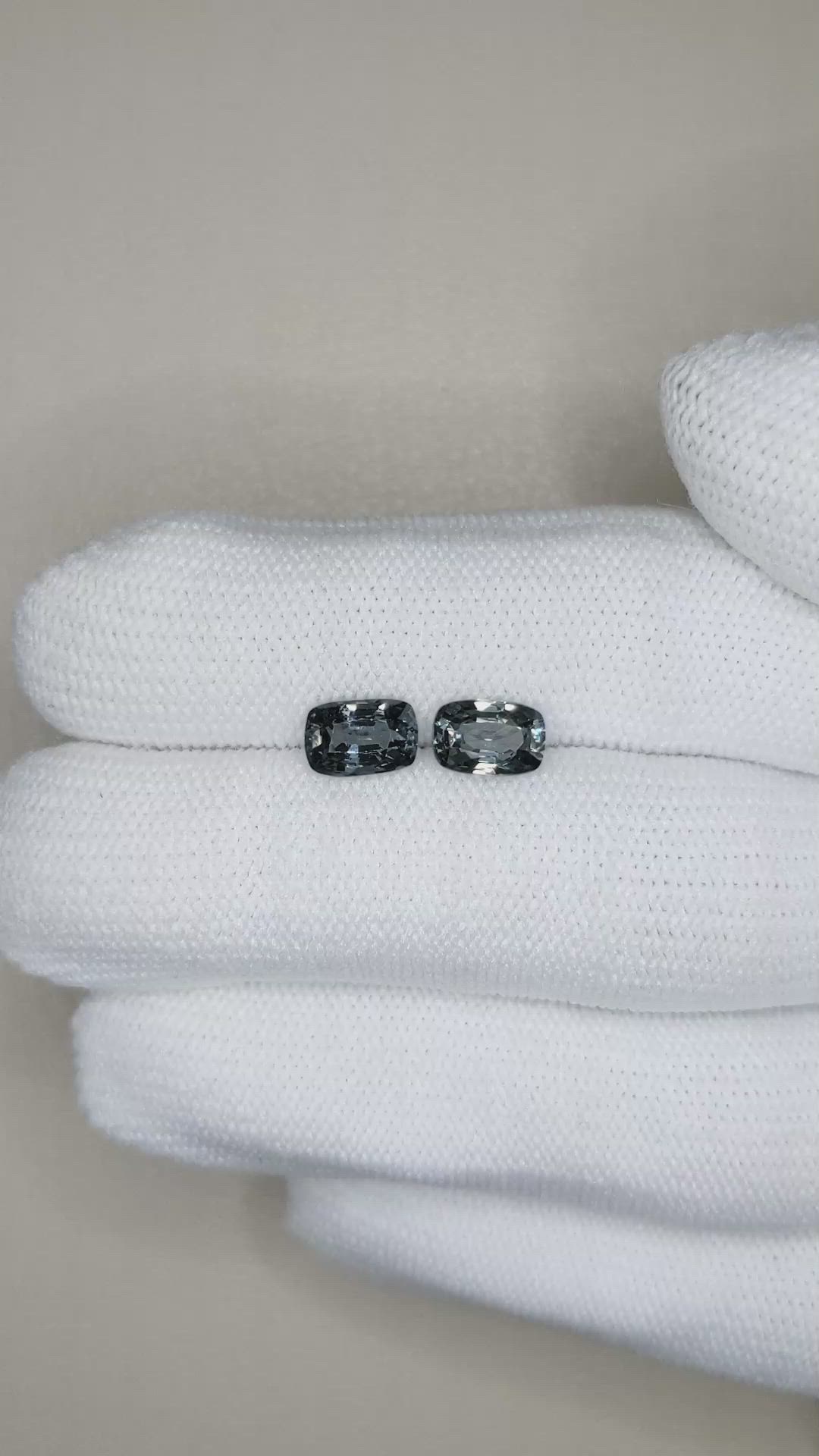 2.33 Ct.Tw.Total Carat Weight Grey Spinel Pair from Burma (Myanmar) Size Video