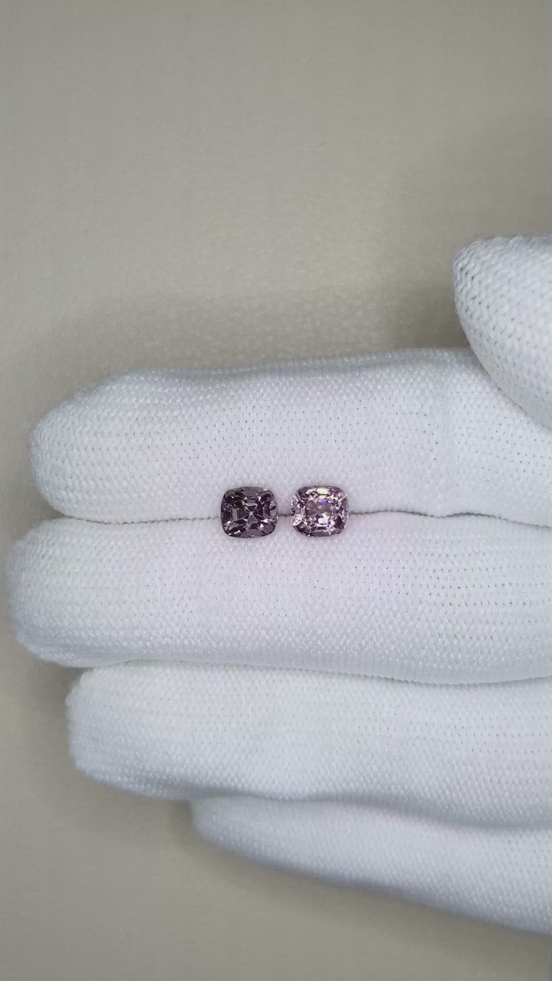 2.23 Ct.Tw.Total Carat Weight Pinkish Purple Spinel Pair from Burma (Myanmar) Size Video