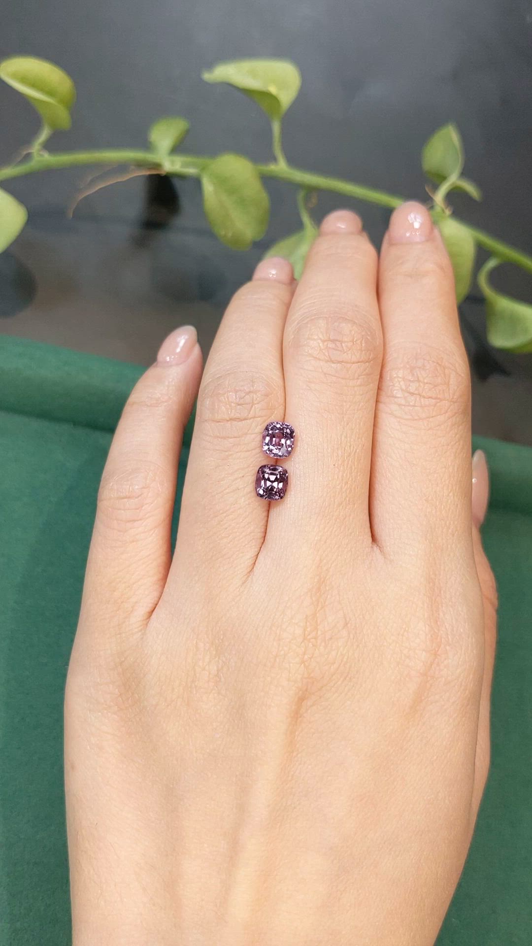 2.23 Ct.Tw.Total Carat Weight Pinkish Purple Spinel Pair from Burma (Myanmar) Size Video