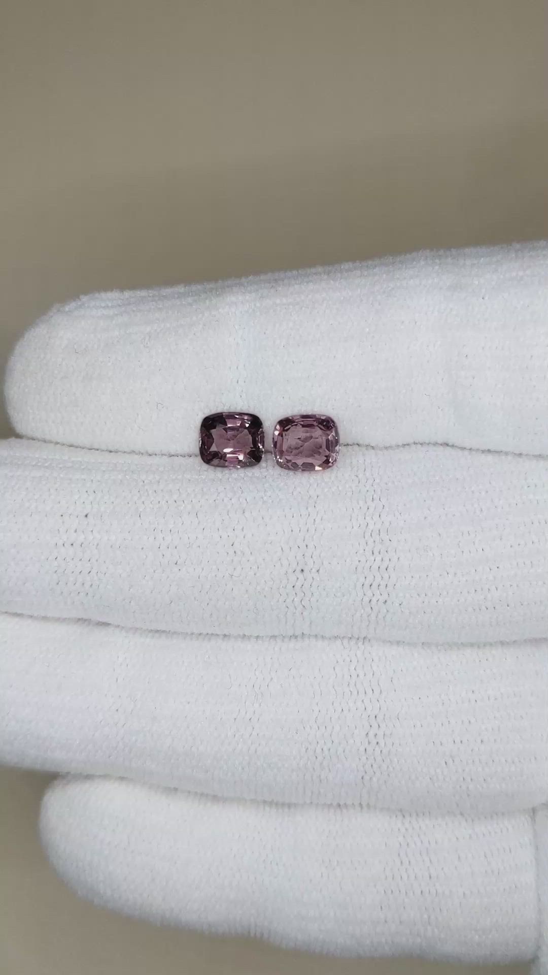 2.17&nbsp;Ct.Tw.Total Carat Weight Purplish Red Spinel Pair from Burma (Myanmar) Size Video
