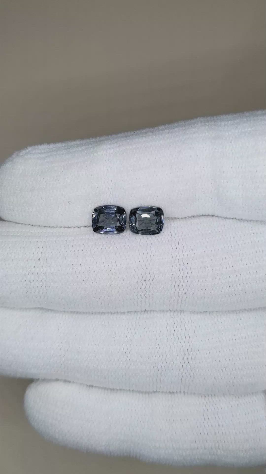 2.28 Ct.Tw.Total Carat Weight Bluish Grey Spinel Pair from Burma (Myanmar) Size Video