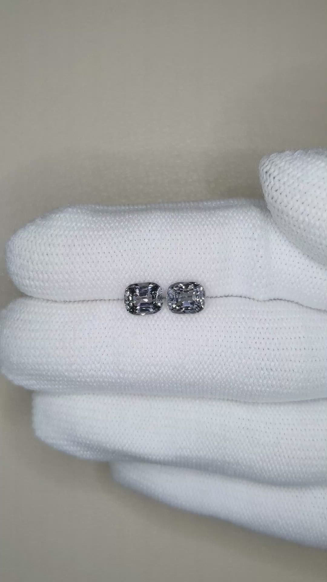 2.37 Ct.Tw.Total Carat Weight Grey Spinel Pair from Burma (Myanmar) Size Video
