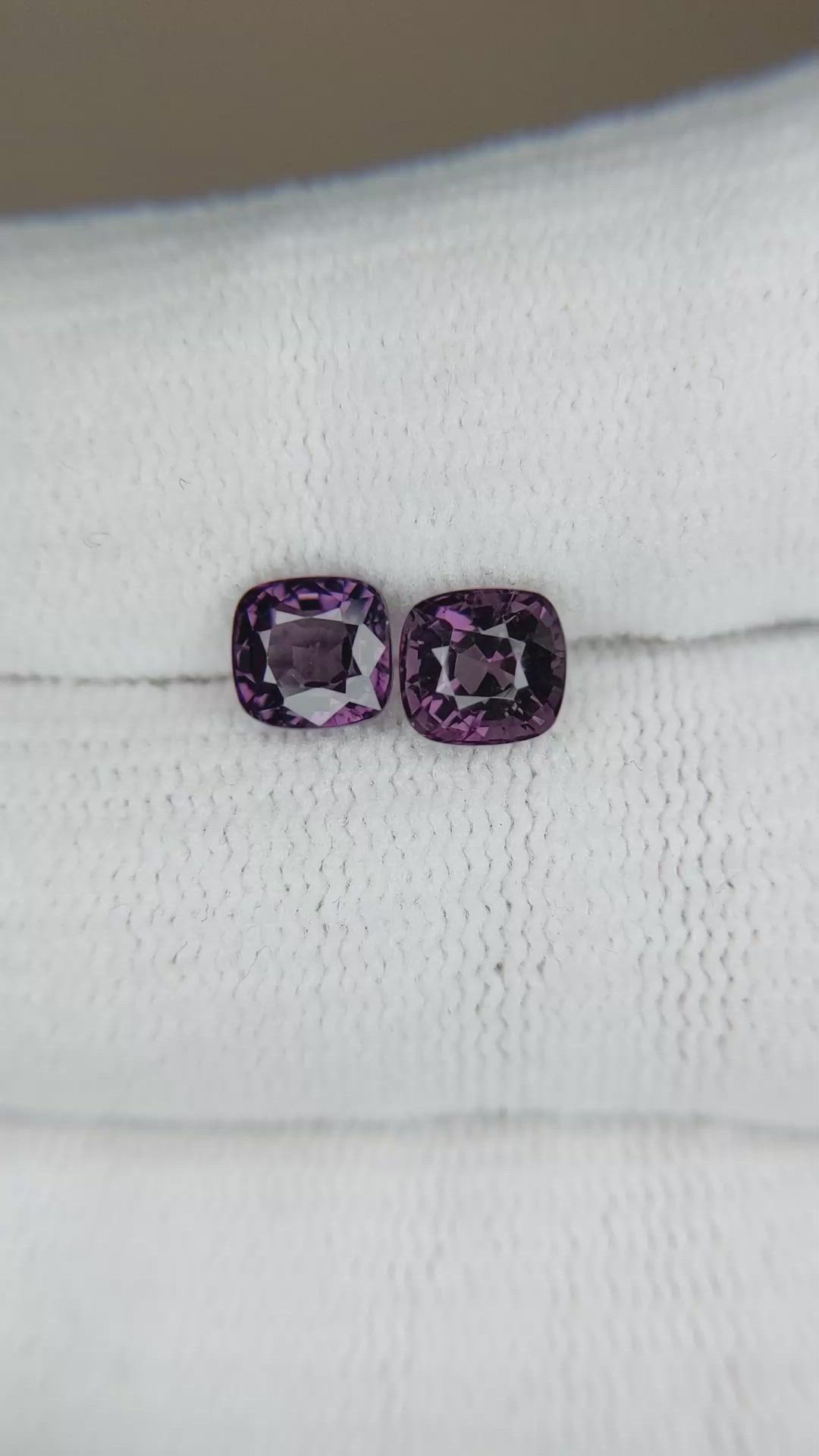 2.38 Ct.Tw.Total Carat Weight Purple Spinel Pair from Burma (Myanmar) Size Video