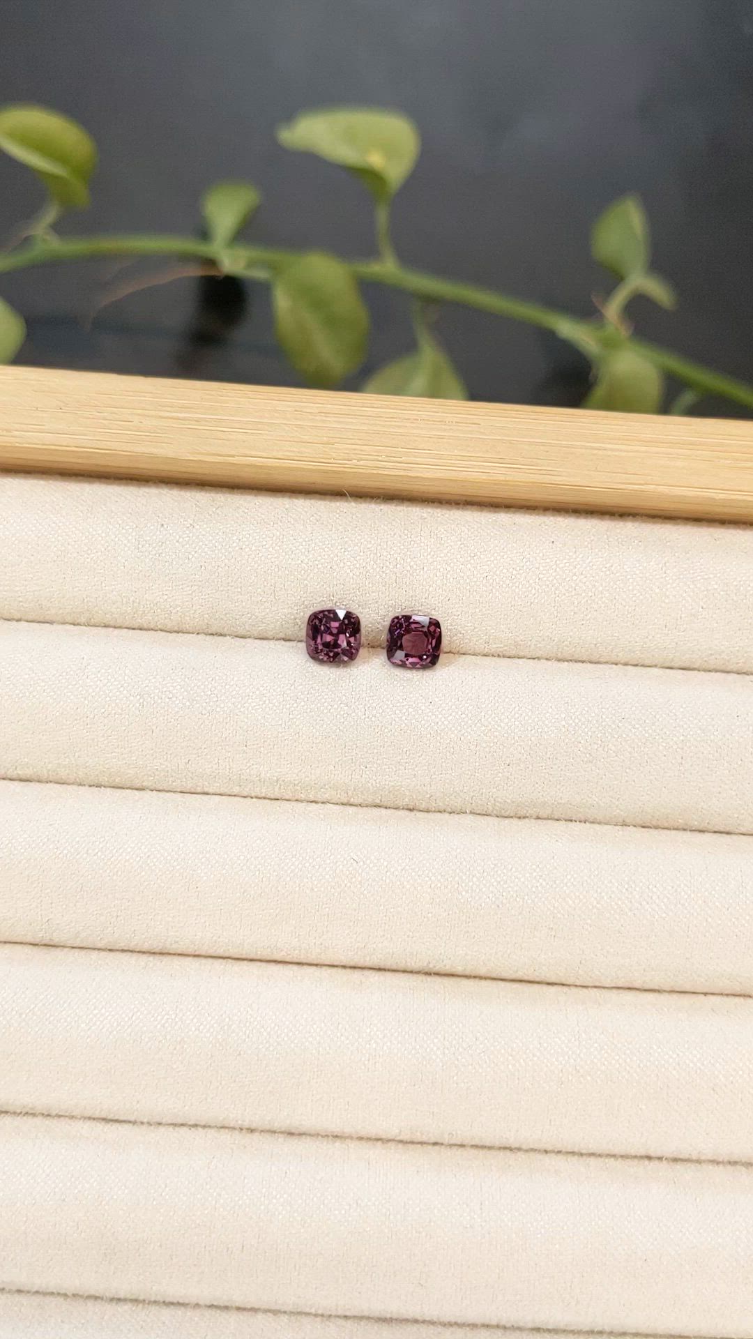 2.27 Ct.Tw.Total Carat Weight Pinkish Purple Spinel Pair from Burma (Myanmar) Size Video