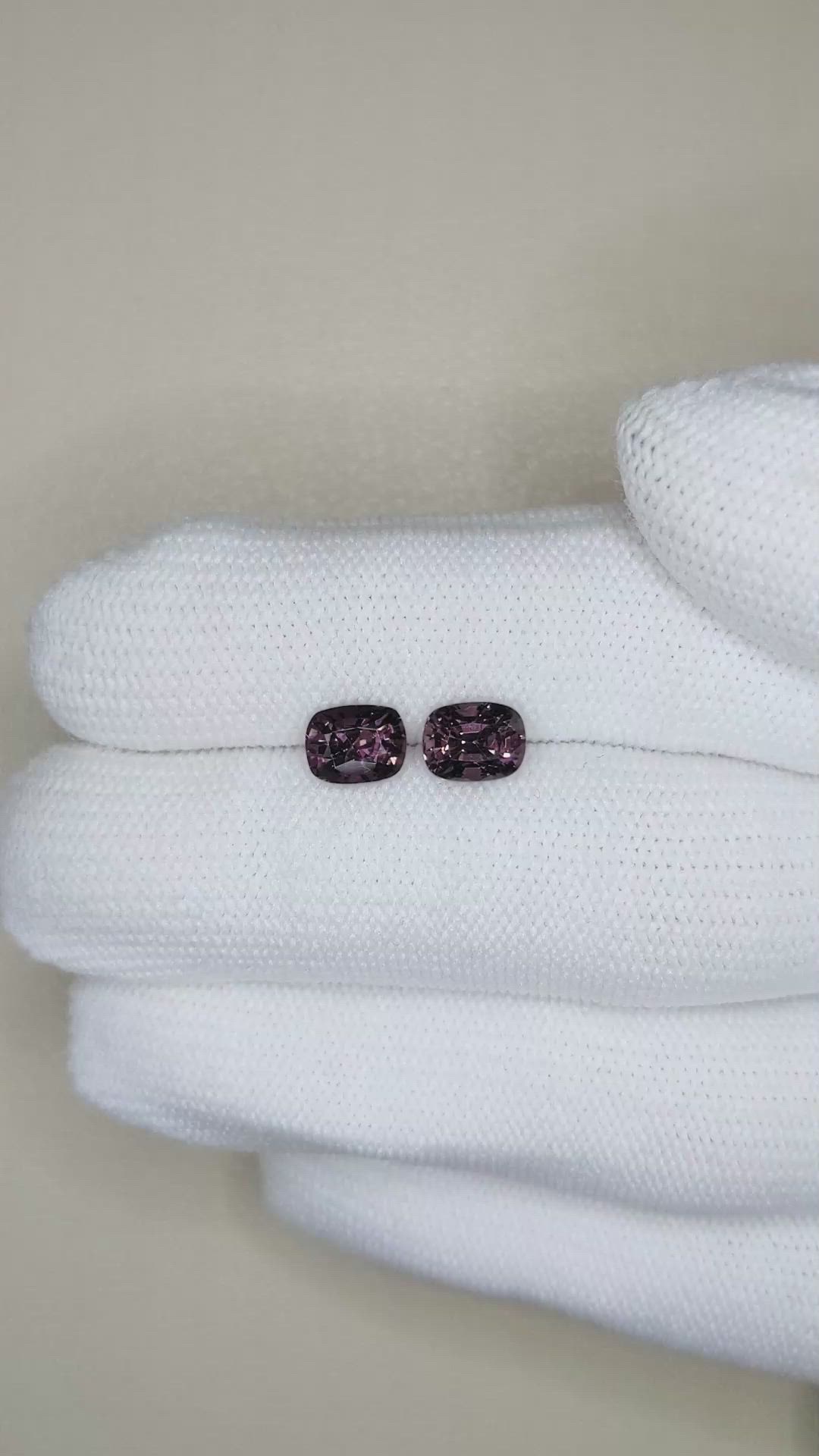 2.46 Ct.Tw.Total Carat Weight Purple Spinel Pair from Burma (Myanmar) Size Video