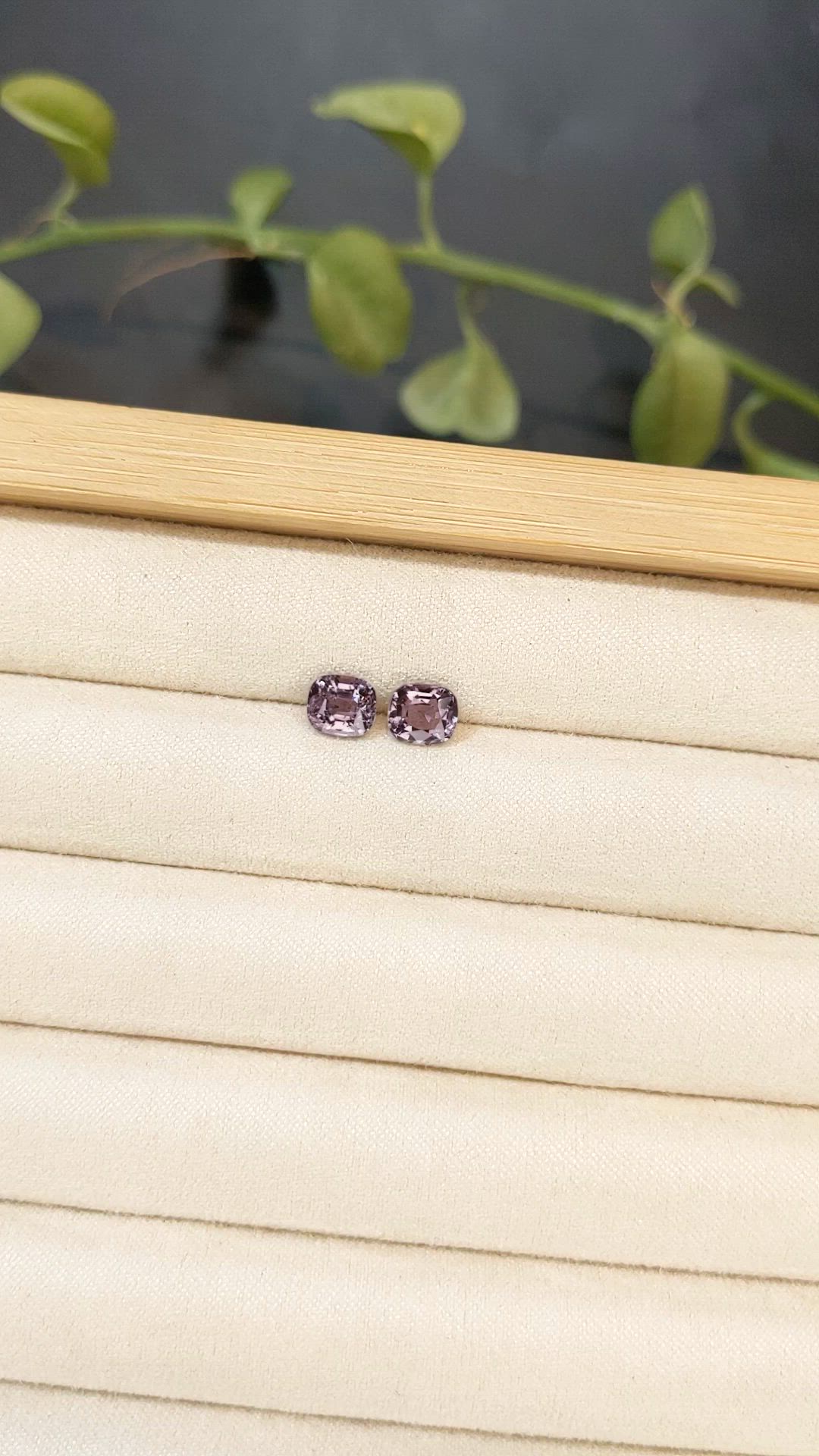 2.23 Ct.Tw.Total Carat Weight Bluish Purple Spinel Pair from Burma (Myanmar) Size Video