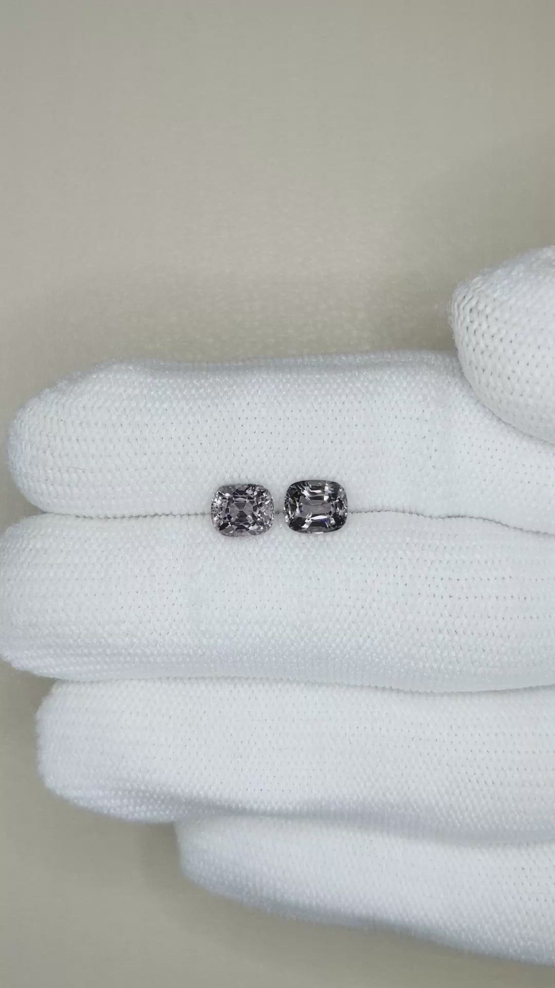 2.27 Ct.Tw.Total Carat Weight Grey Spinel Pair from Burma (Myanmar) Size Video