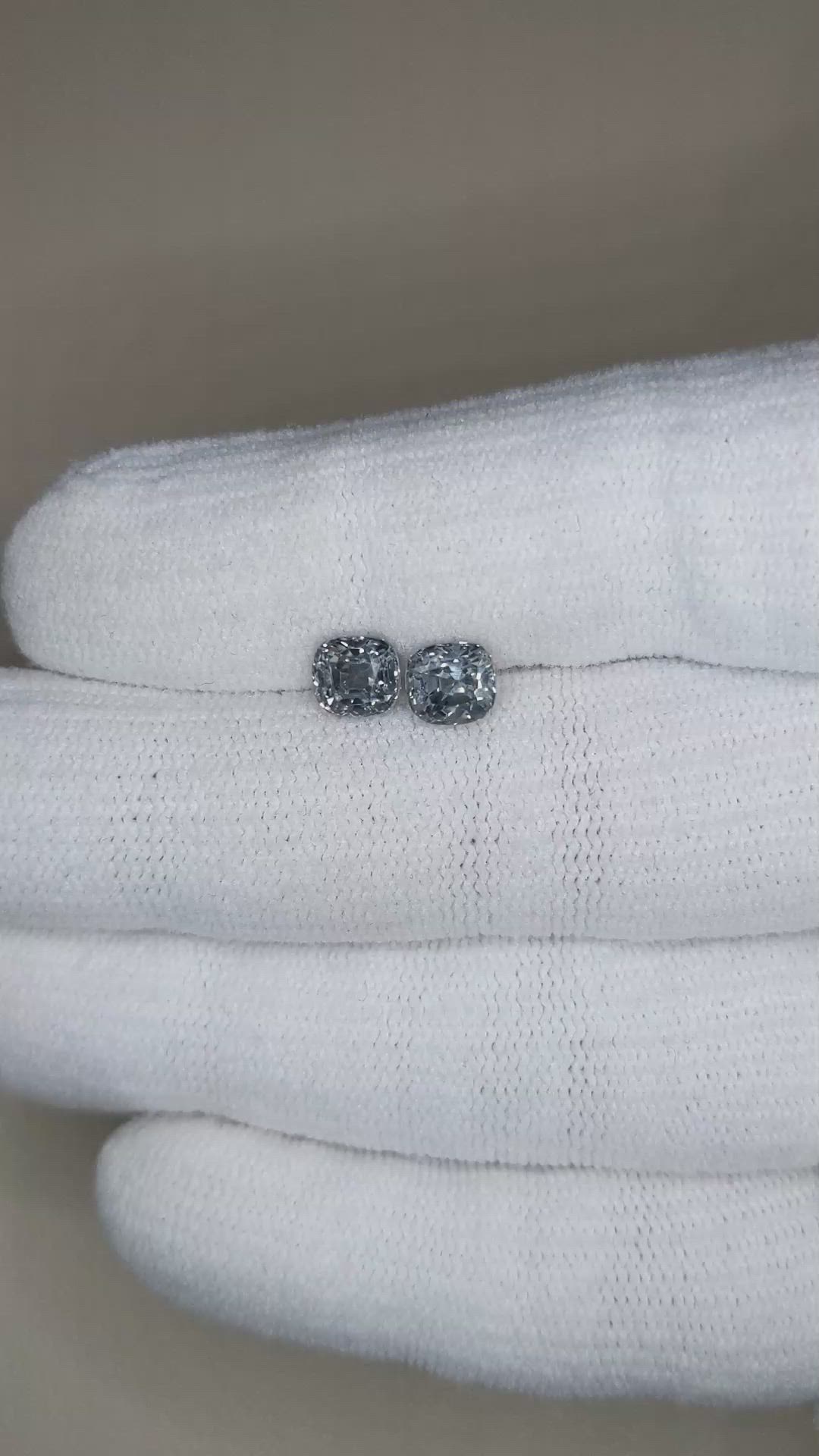 2.16 Ct.Tw.Total Carat Weight Grey Spinel Pair from Burma (Myanmar) Size Video