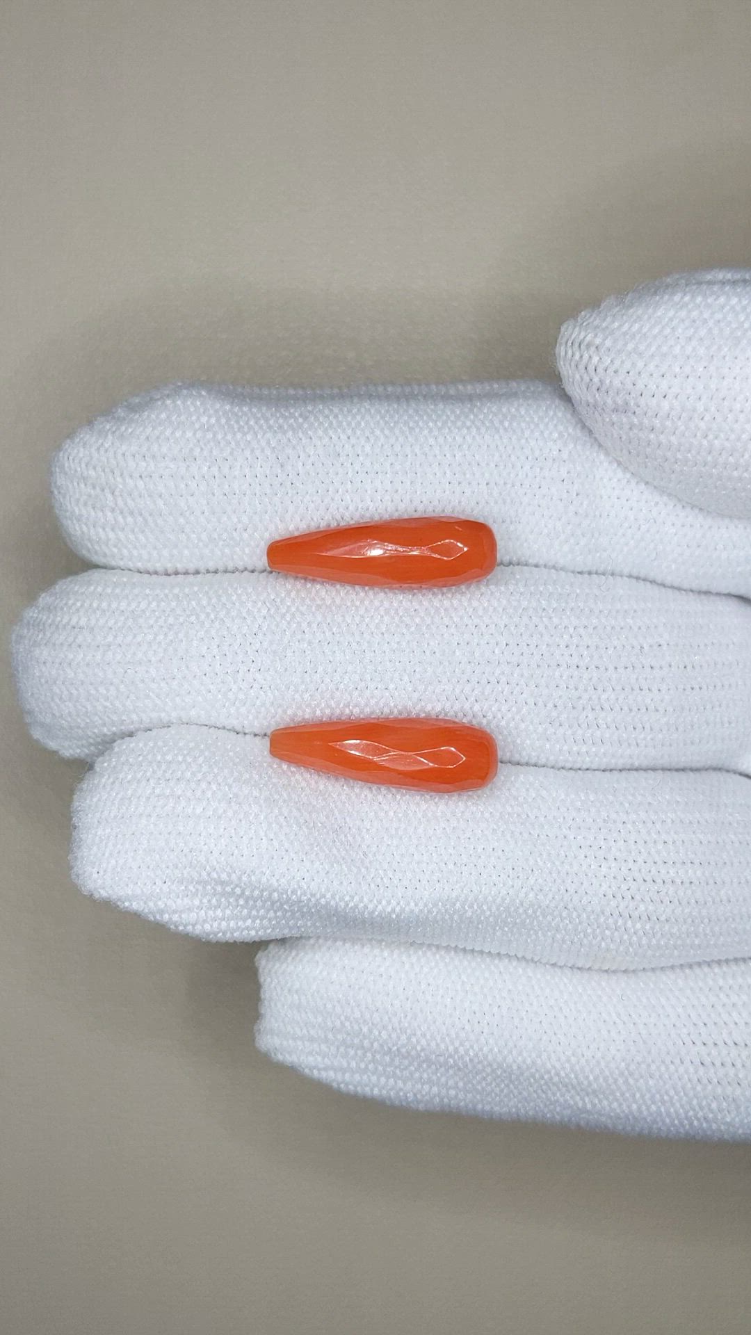 8.36 Ct.Tw.Total Carat Weight Salmon (Orange) Coral Pair from Italy Size Video