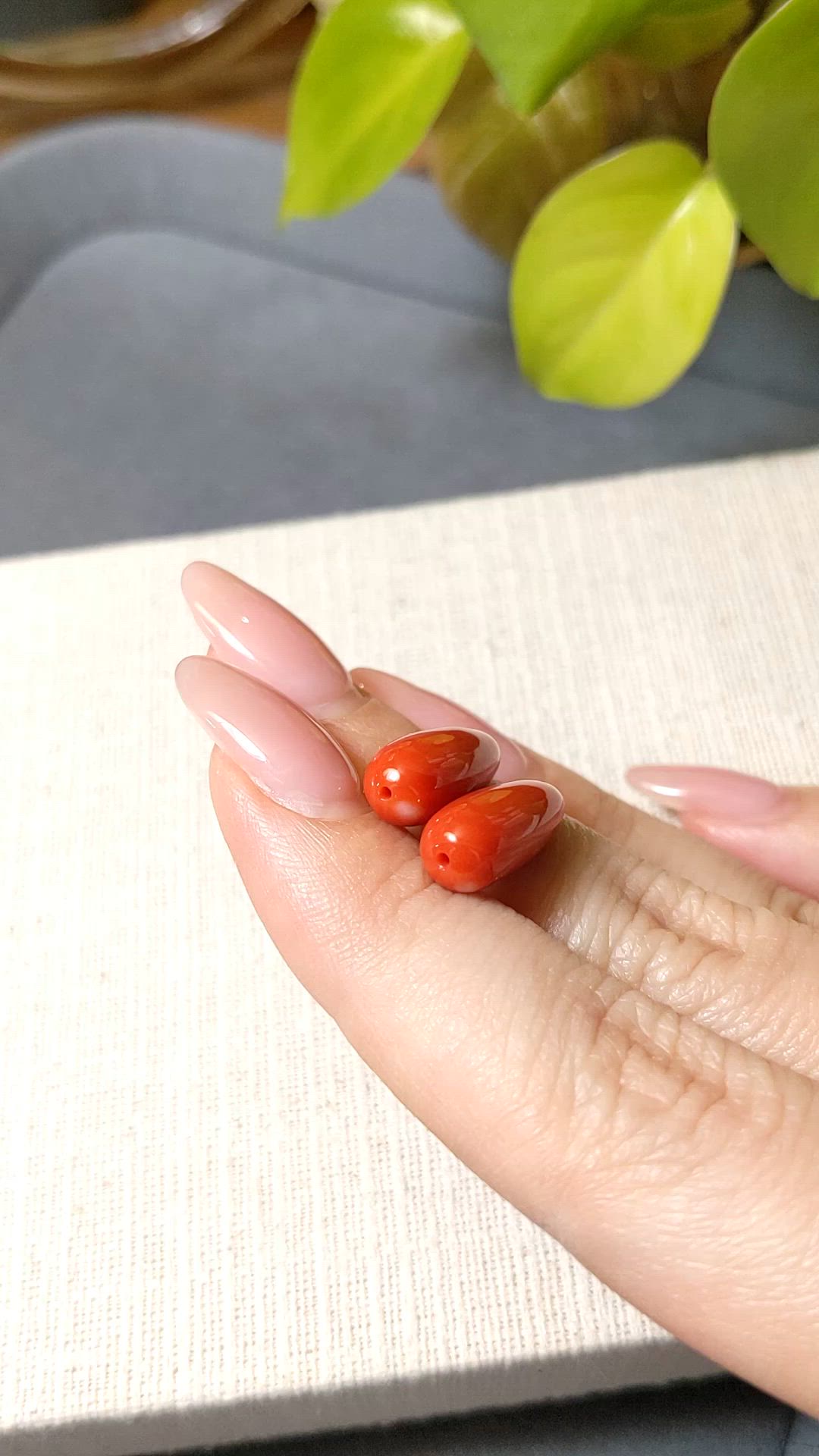 13.18&nbsp;Ct.Tw.Total Carat Weight Salmon (Orangish Red) Coral Pair from Italy Size Video