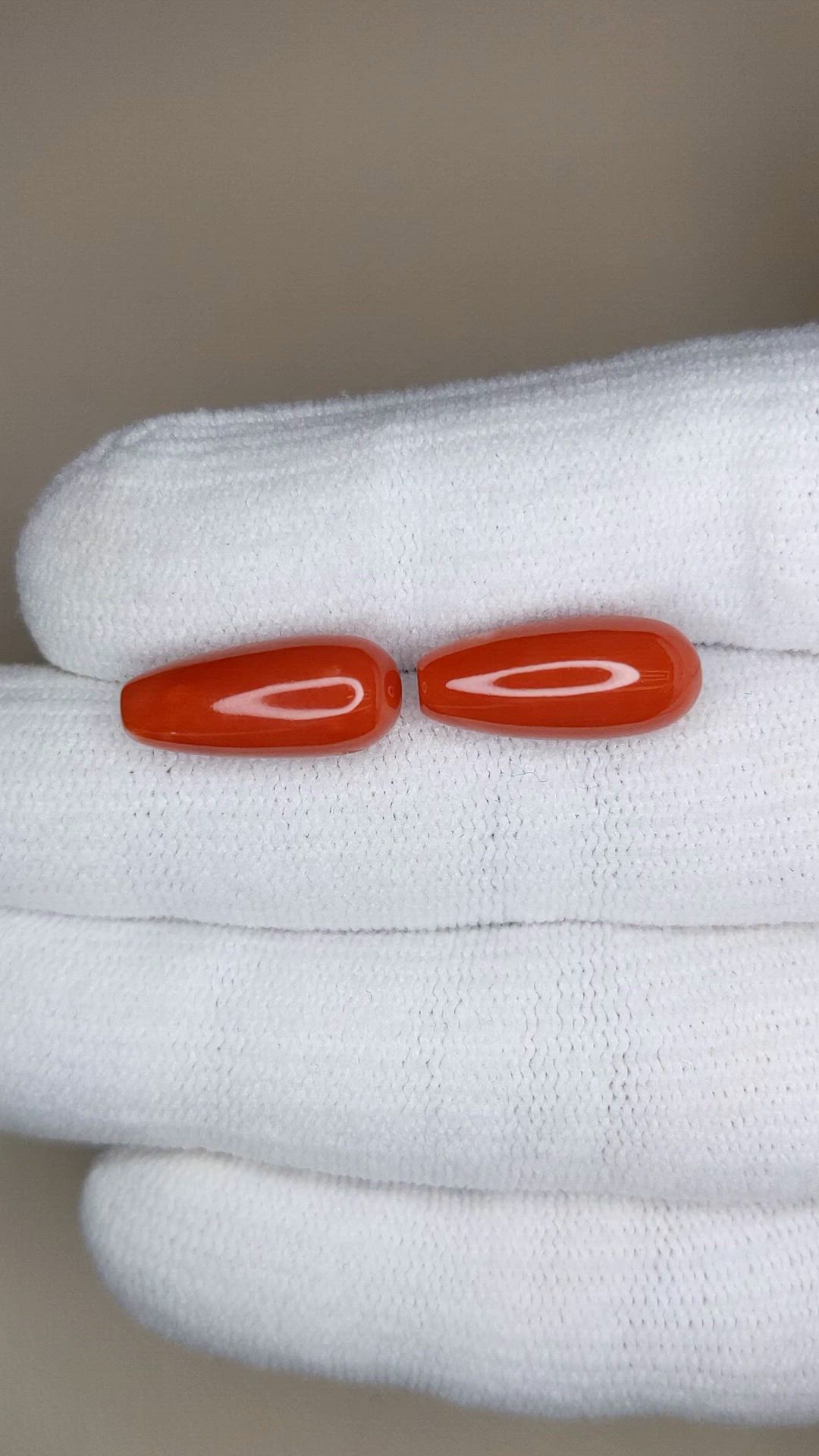13.18&nbsp;Ct.Tw.Total Carat Weight Salmon (Orangish Red) Coral Pair from Italy Size Video